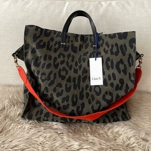 NWT Clare V Simple Tote in Suede army green leopard print - RARE COLOR